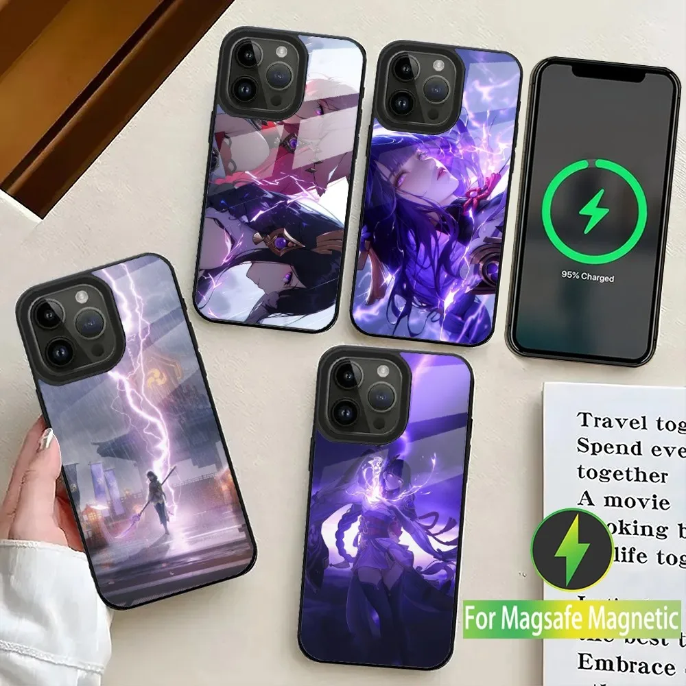 G-Genshin Impact Raiden Shogun Phone Case For iPhone 16,15,14,13,12,11,Plus,Pro,Max Mini Magsafe Magnetic Wireless Charging