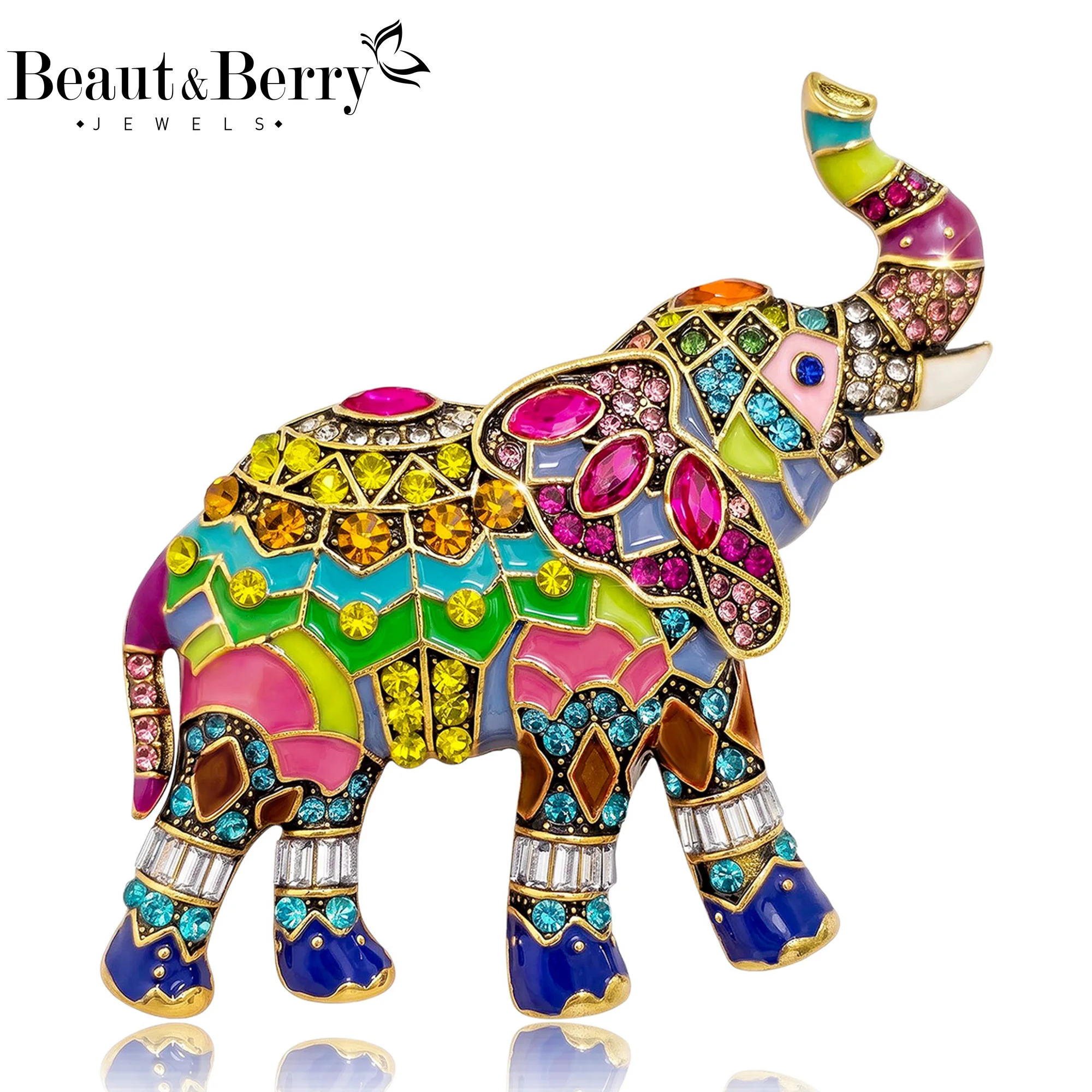 Beaut&Berry Luxury Rhinestone Elephant Brooches for Women Unisex Animal Pins Casual Party Jewelry Accessories Gifts Decoration