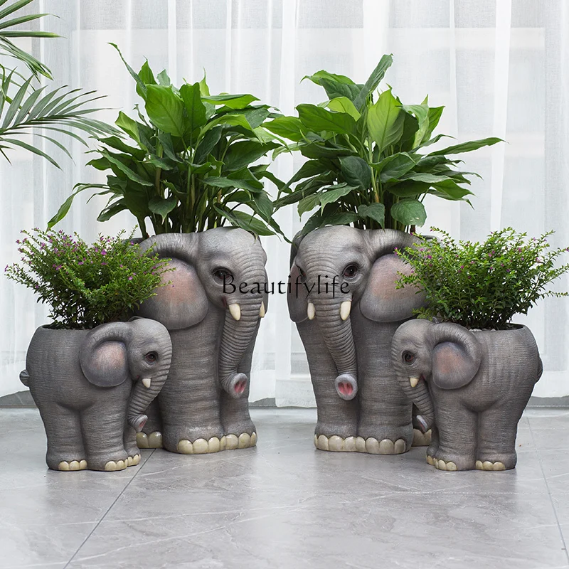 Large Creative Elephant Flowerpot Decoration Indoor Courtyard Hall on-the-Ground Green Plant Flower Ware