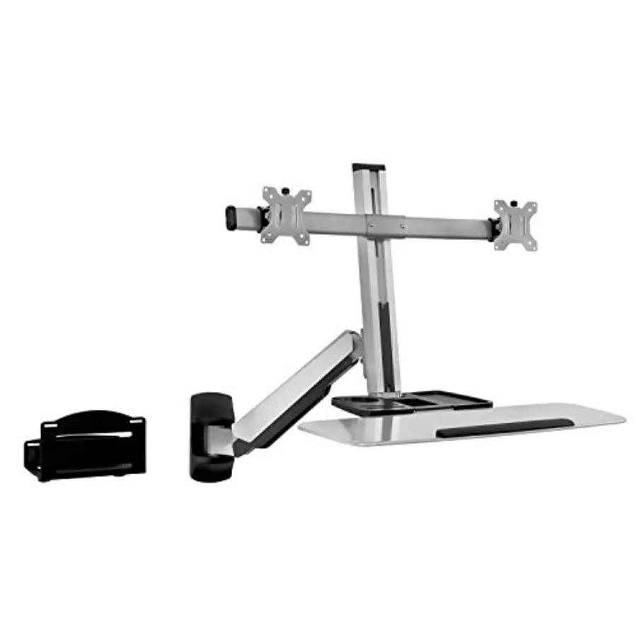 

Dual Monitor Wall Mount Workstation with Keyboard Tray CPU Holder Sit-Stand Gas Spring Computer Station Fits Two 27 Displays 17