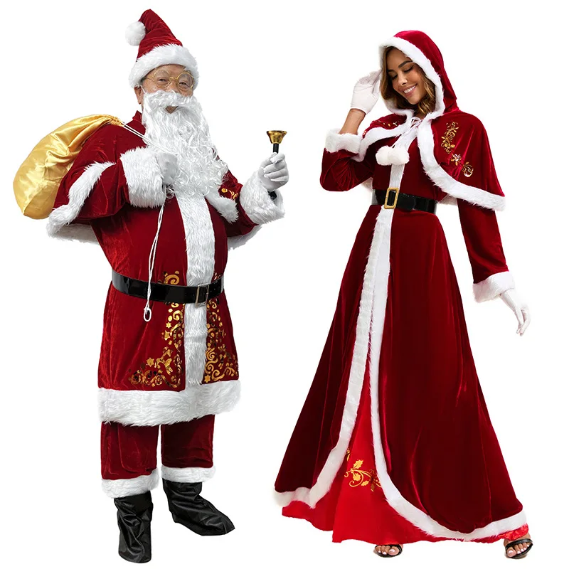 Christmas Cosplay CostumeThickened Long Sleeve Christmas Dress Queen Festival Theme Party Role Playing Claus Suits Women Men