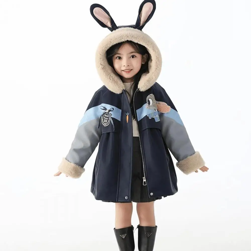 Winter Judy Rabbit Officer Kids Plush Coat Kawaii Girls Boys Fashion Warm Cartoon Windproof Outdoor Thickening Hooded Jackets