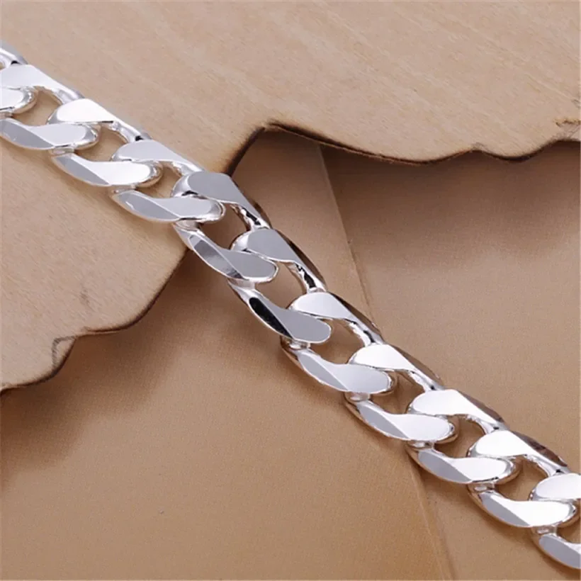 , Men 6MM Flat Silver 925 Plated Women Bracelets Wedding High Quality Fashion Jewelry Christmas Gifts Cute H245