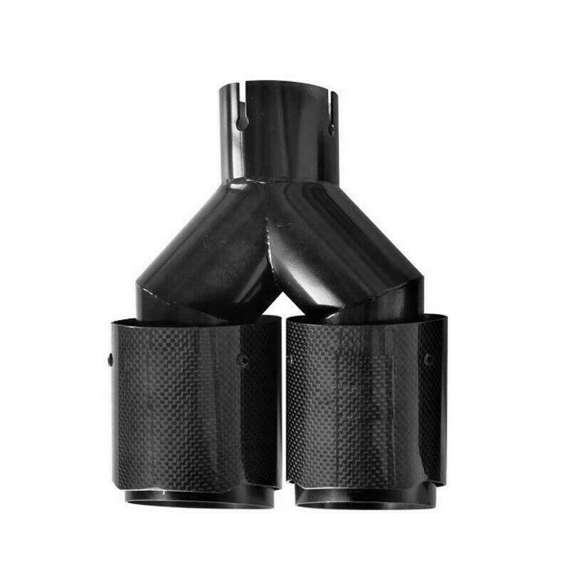 63MM Universal Y Shape Double Car Exhaust Carbon Fiber Muffler Tip Pipe Nozzle Renault Decoration Glossy Black Car Tuning