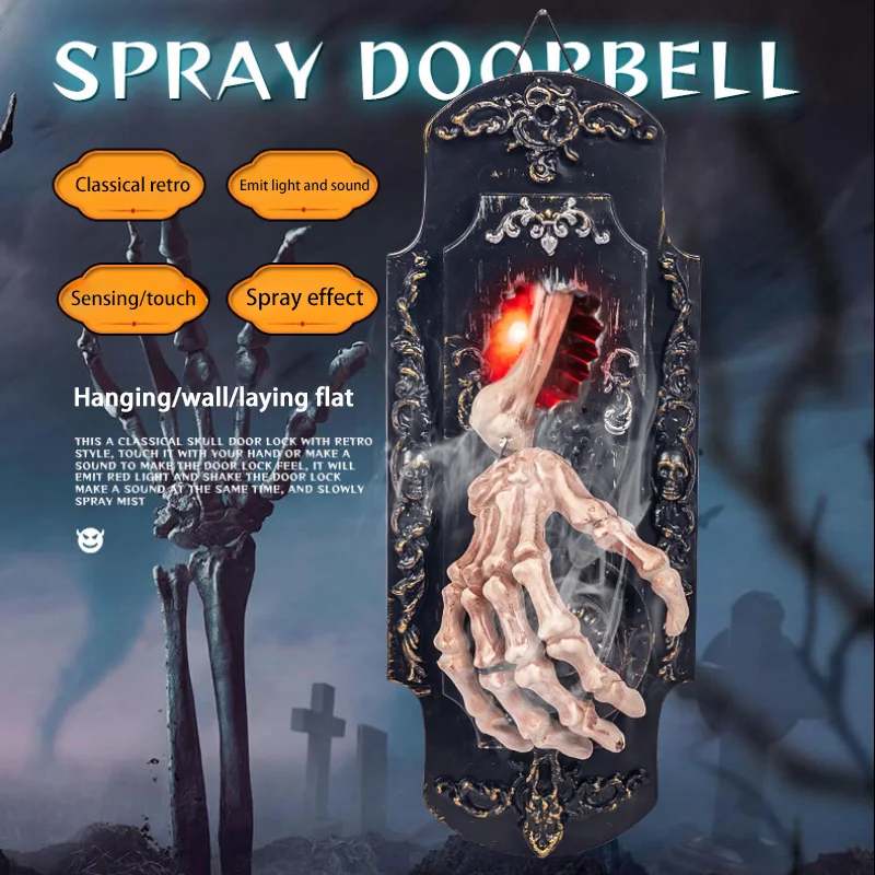 

Хэллоуин Забавный дверной звонок Индукционный спрей Дверной замок Свет Звук Сенсорный звук Индукционный макет сайта Дом-призрак DIY Украшение
