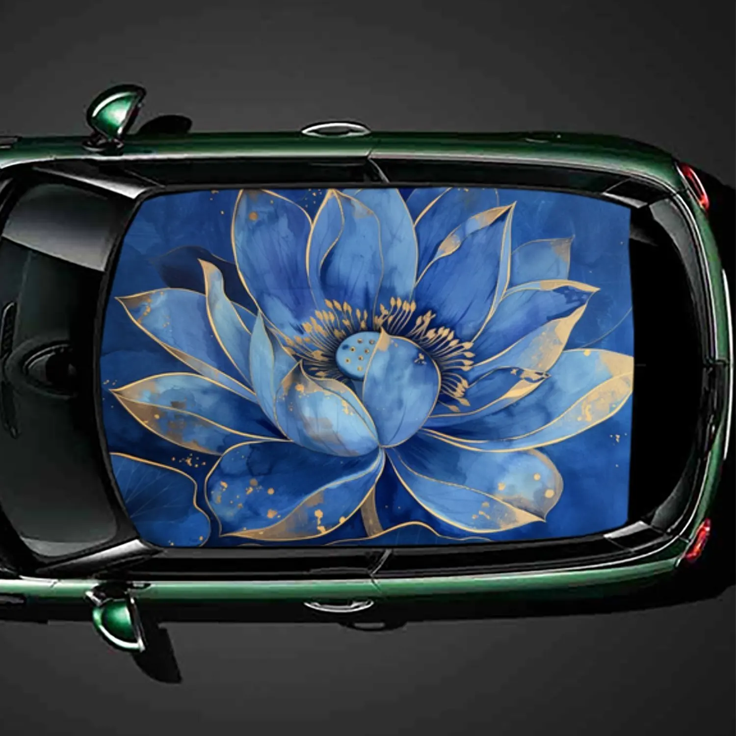 

Blue - Gold Lotus PVC Car Roof Vinyl Wrap, Self-Adhesive Waterproof Automotive Sticker, Anti-Scratch Decorative Film for Sedan/S