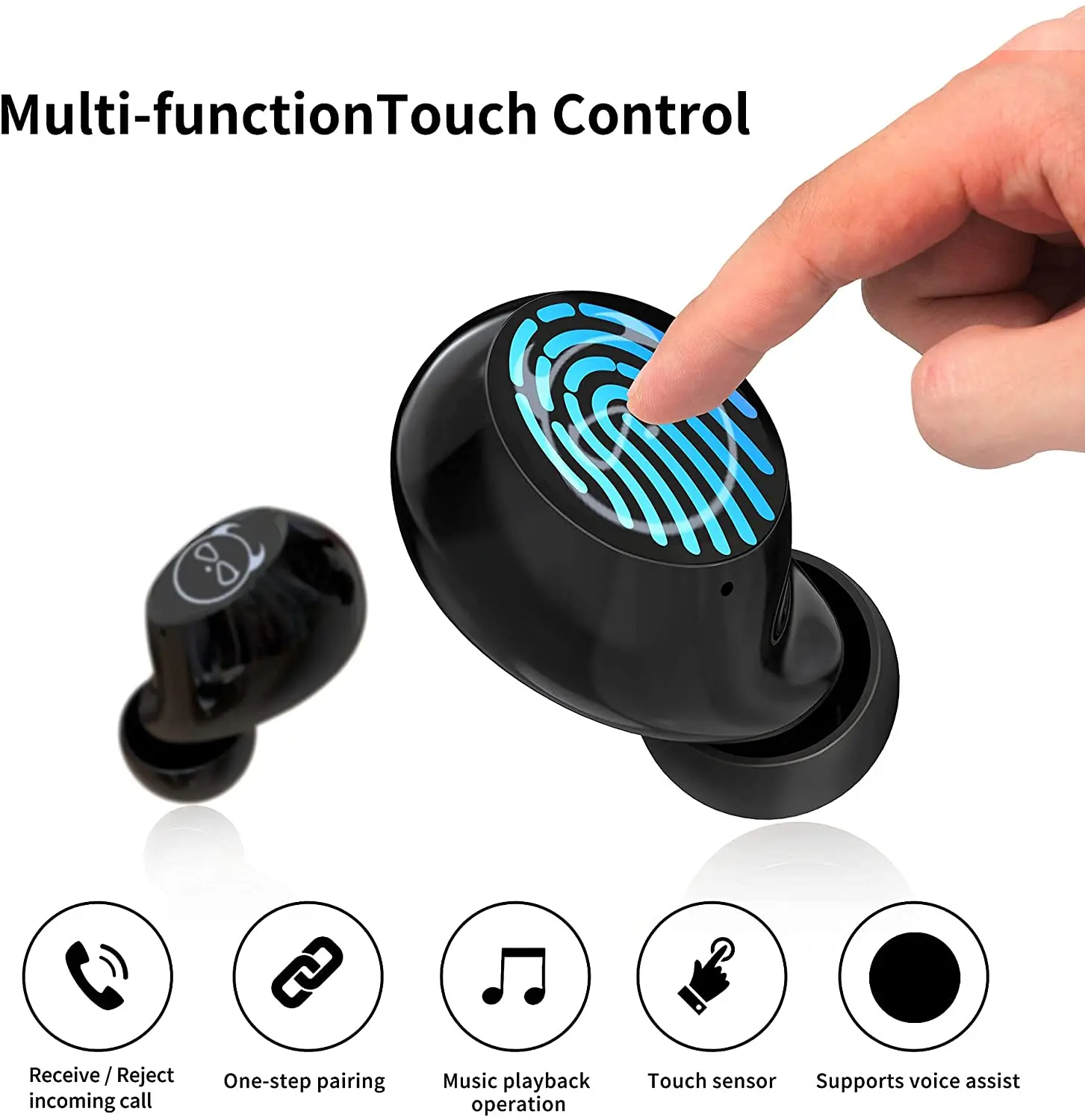 Auriculares inalámbricos con Bluetooth 5,0, cascos con Control táctil, con reducción de ruido, estéreo 3D, graves profundos, IPX