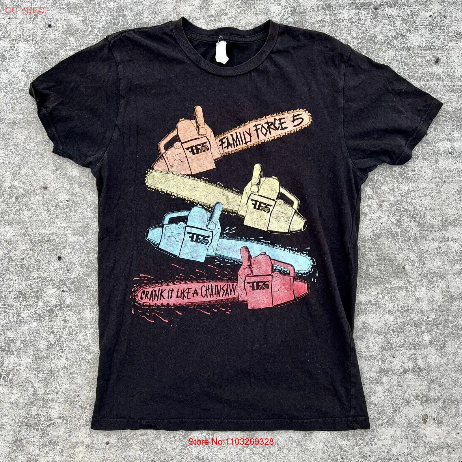 Футболка Family Force 5 FF5 в стиле хип-хоп с металлической лентой, с изображением бензопилы S/M, «Белая бирка»