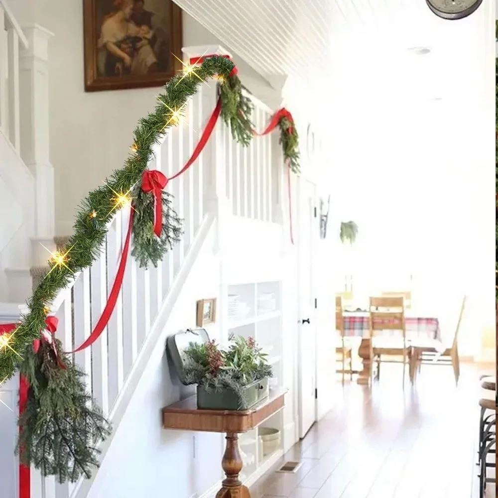 زينة عيد الميلاد الاصطناعي الروطان الصنوبر سلسلة أضواء الخضرة 50LED عيد الميلاد شجرة صنوبر الروطان جدار الباب ديكور معلقة حلية #2