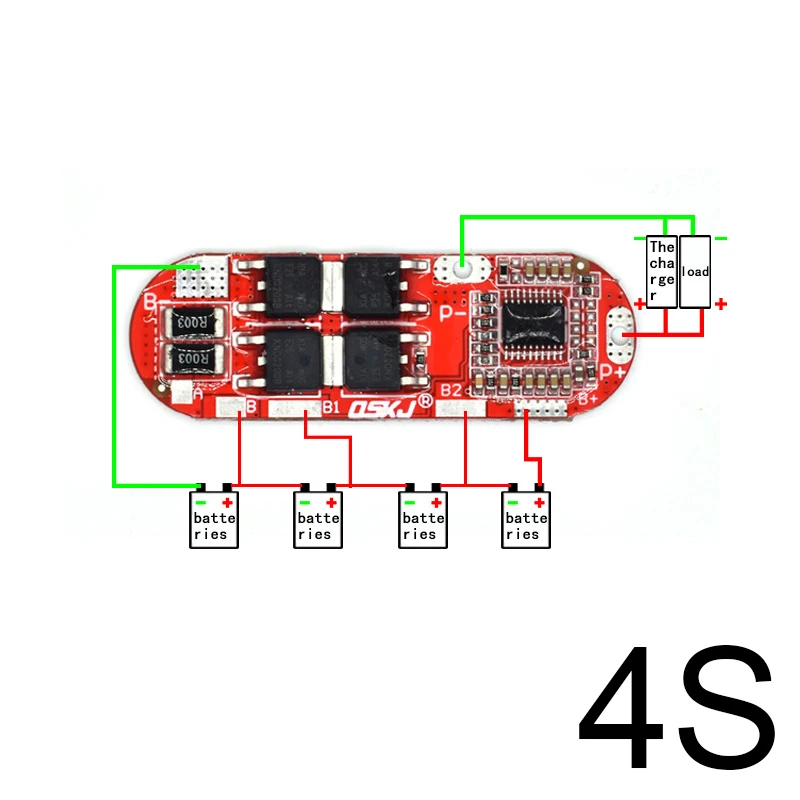 4S 25A 18650 Li-Ionen-Akku BMS-Schutzplatine, 40–50 A Spitze für Elektrowerkzeuge E-Bike E-Scooter (14,8 V/16,8 V)