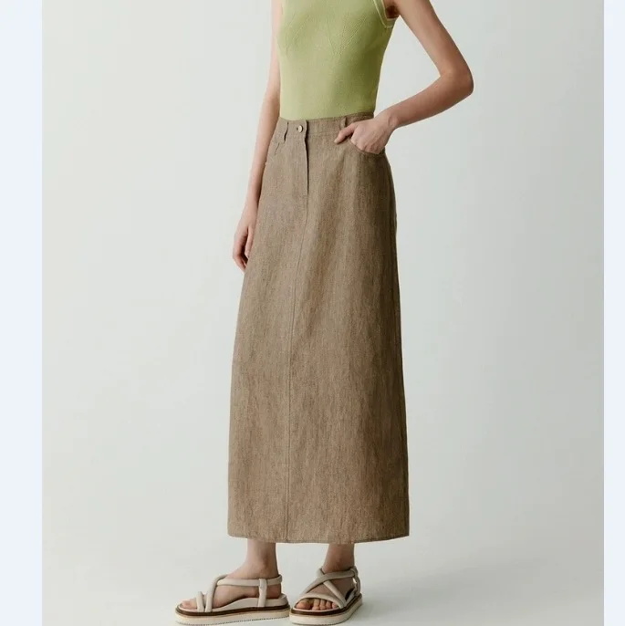 

Dave&di 2026 Summer New Simple Commuter Washed Linen Flat Cloth Long Half Skirt Half Skirt Skirt Woman Clothing Faldas Skirts