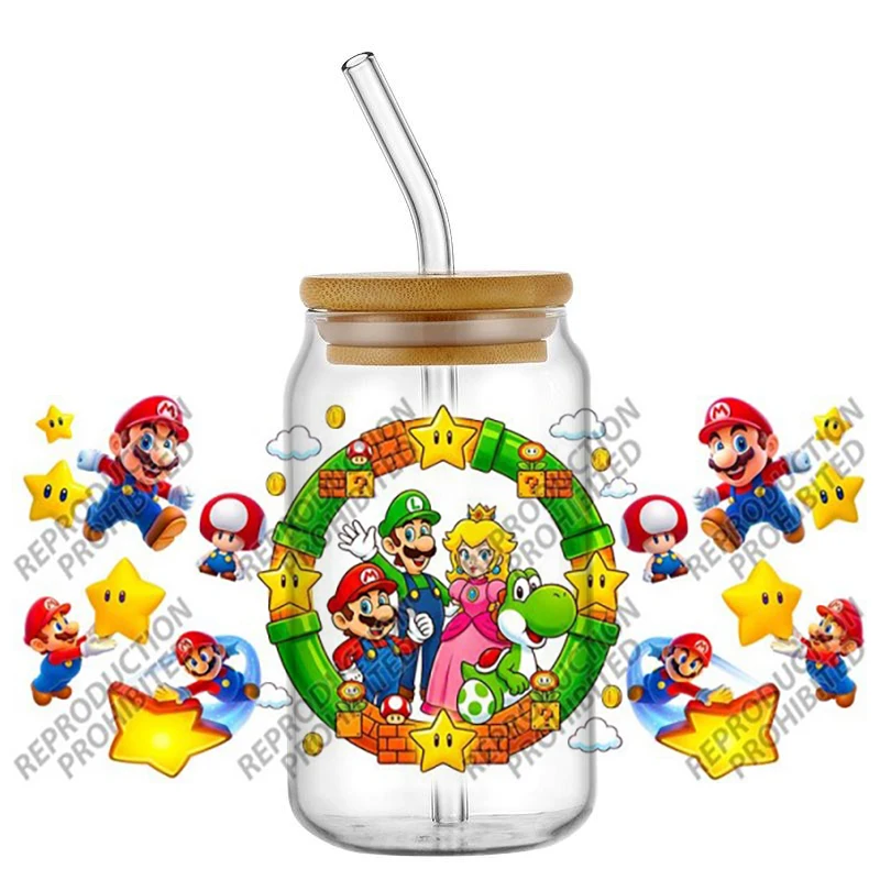 Popular game cartoon Character Pattern UV DTF Wraps Transfer Sticker For 16oz Libbey Glass Cup DIY Waterproof 3D Stickers