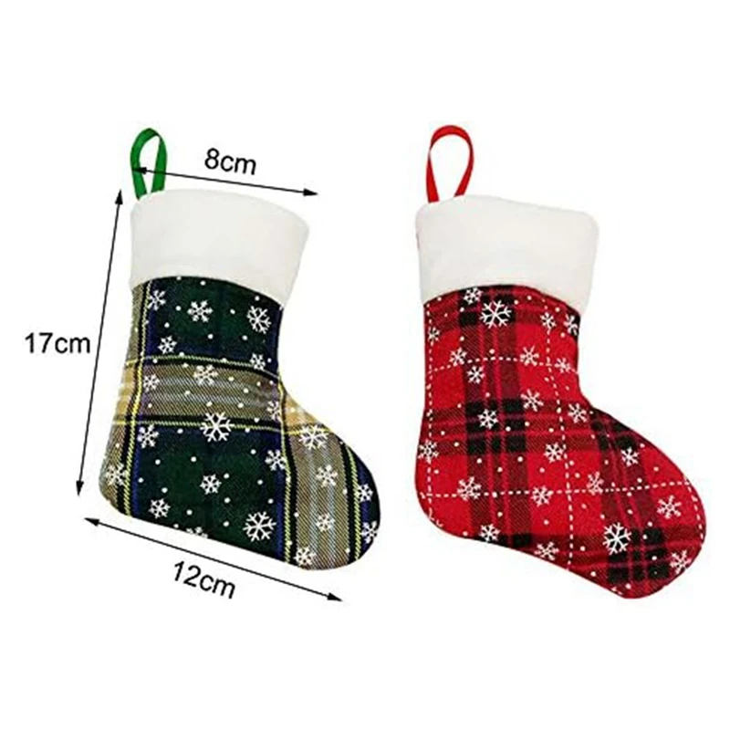 Christmas Stocking,Xmas Ornament-Plaid Snowflakes Printed Stand Hanger Kitchen Silverware Holder Knives Pocket 17X12cm