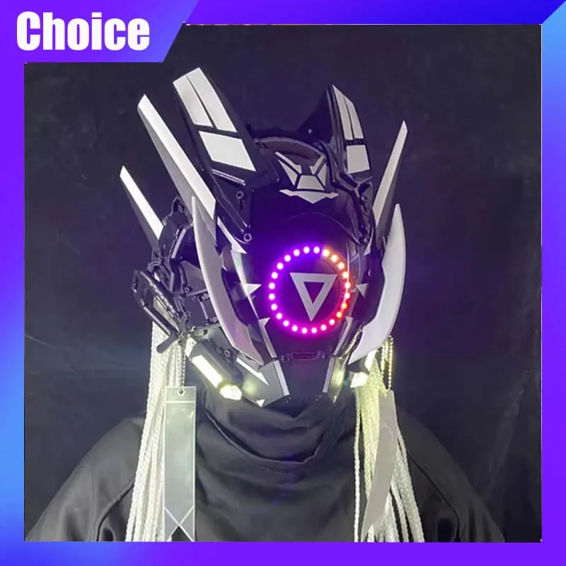 

Cyber Punk Mask Mech Cos Mask Trendy Cosplay Soldier Helmet With LED Light Halloween Party Carnival Cosplay Props X-Mas Gift