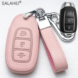 Leather Car Key Remote Cover For Hyundai i30 i40 ix35 KONA Solaris Grandeur Ig Accent Santa Fe Palisade 2017 2018 2019 Styling