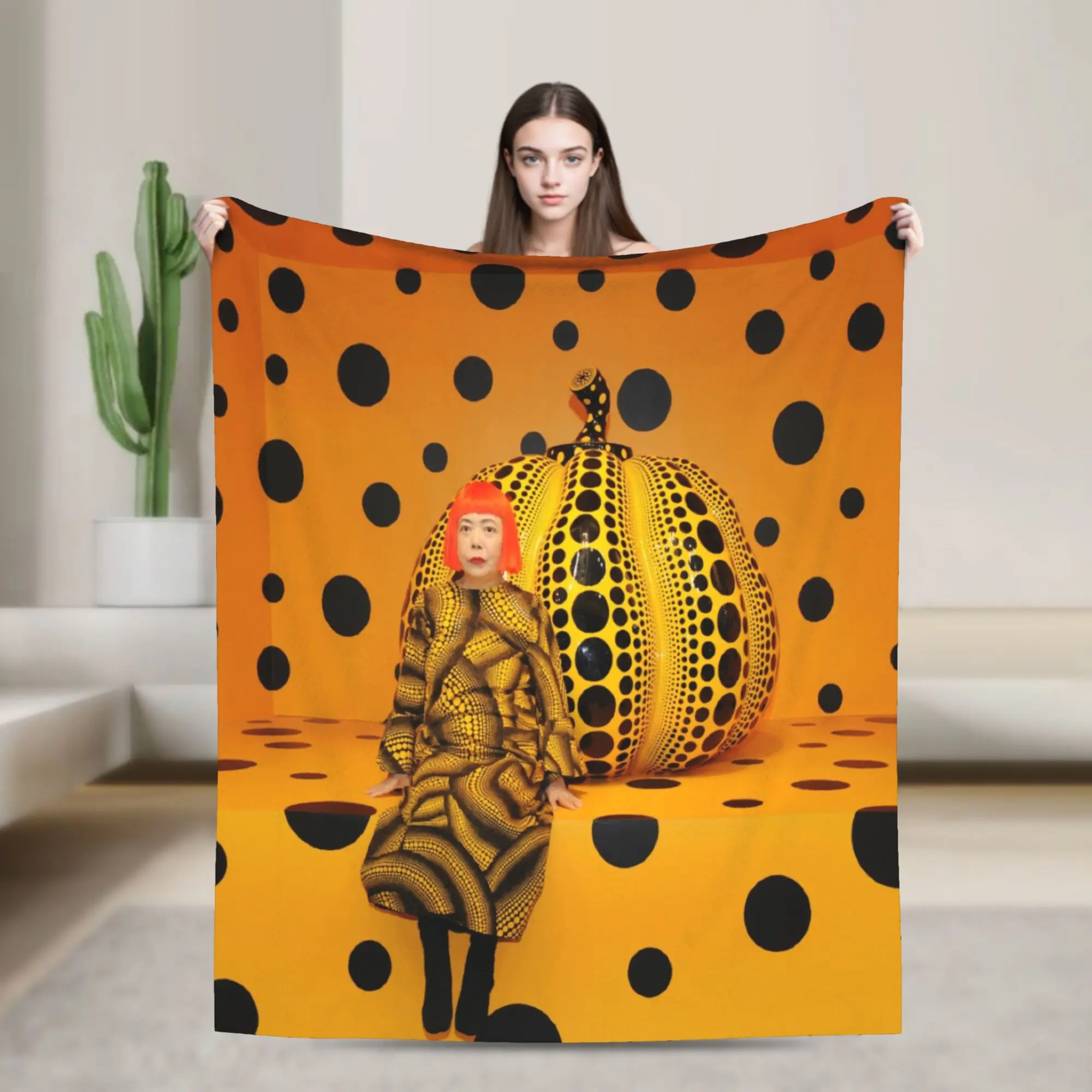 Pumpkins Yellow Yayoi Kusama Fleece Throw Blanket Polka Pop ART Blankets for Bed Outdoor Soft Bedroom Quilt