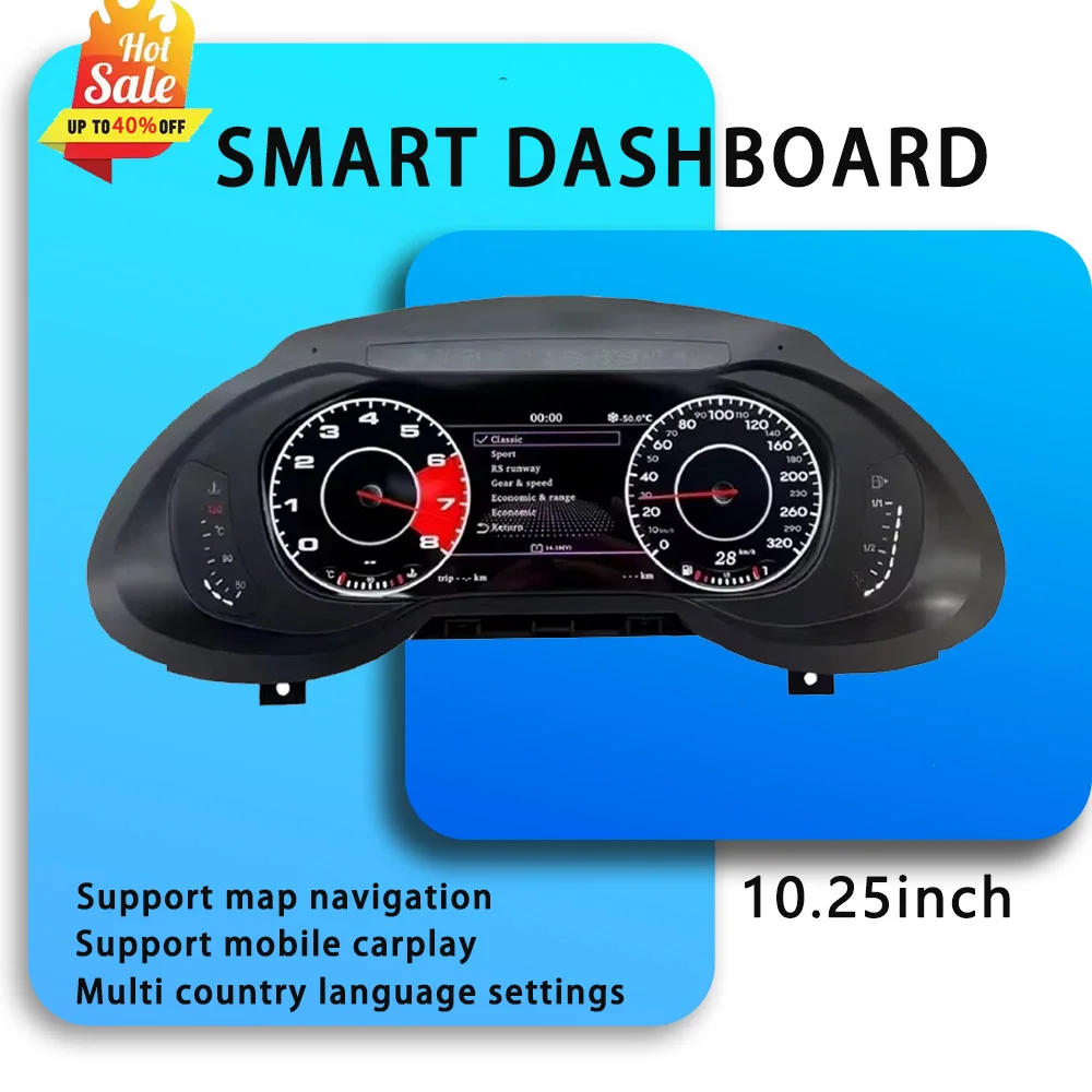 تصميم جديد لقمرة القيادة الافتراضية الرقمية لأودي A4 A4L Q5 SQ5 S4 RS4 S5 A5 RS5 2008-16 نظام لينكس Carplay لوحة القيادة السرعة #2