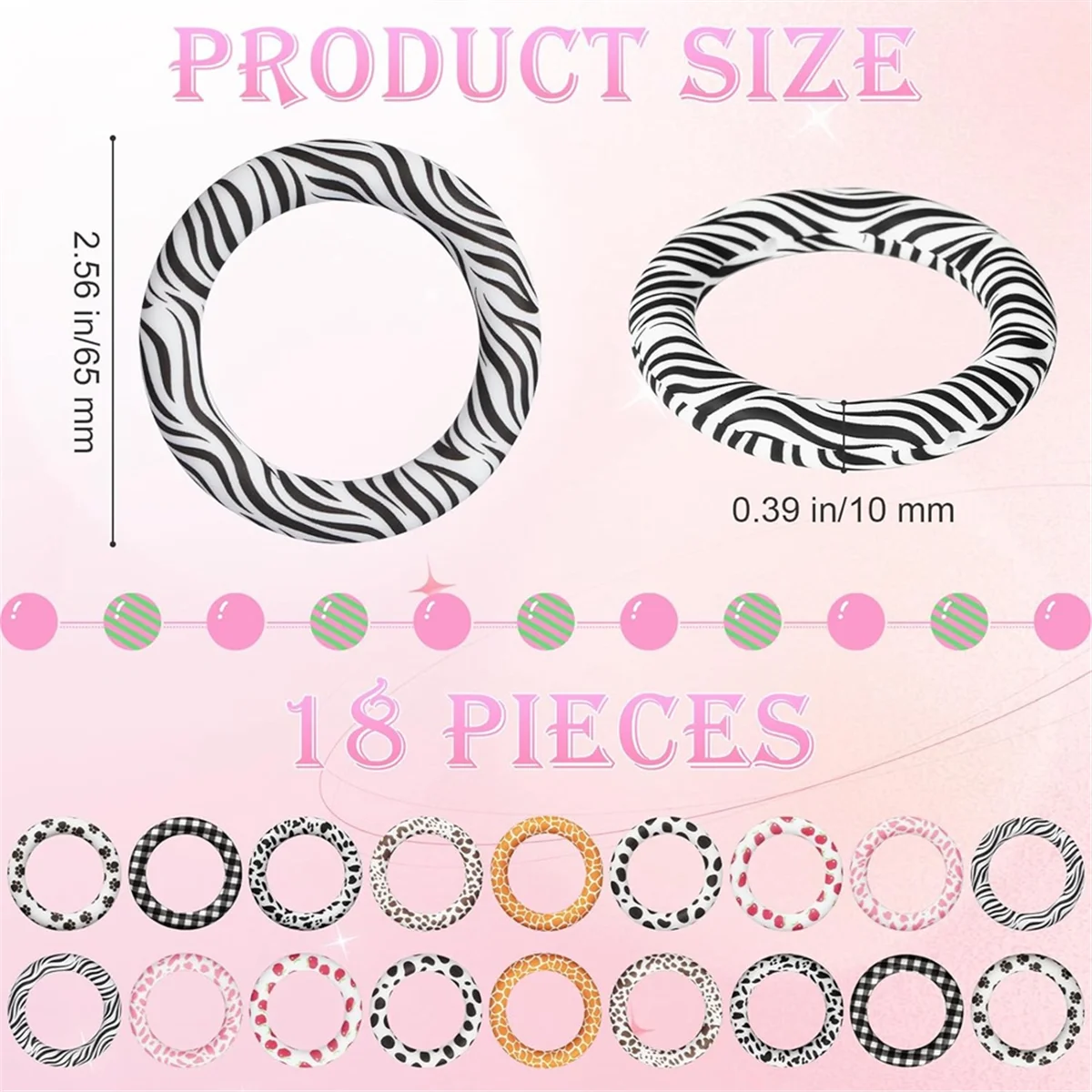 

New-Design 18 Pcs Silicone Beadable O Rings, 65mm Silicone Beads Bulk Loop