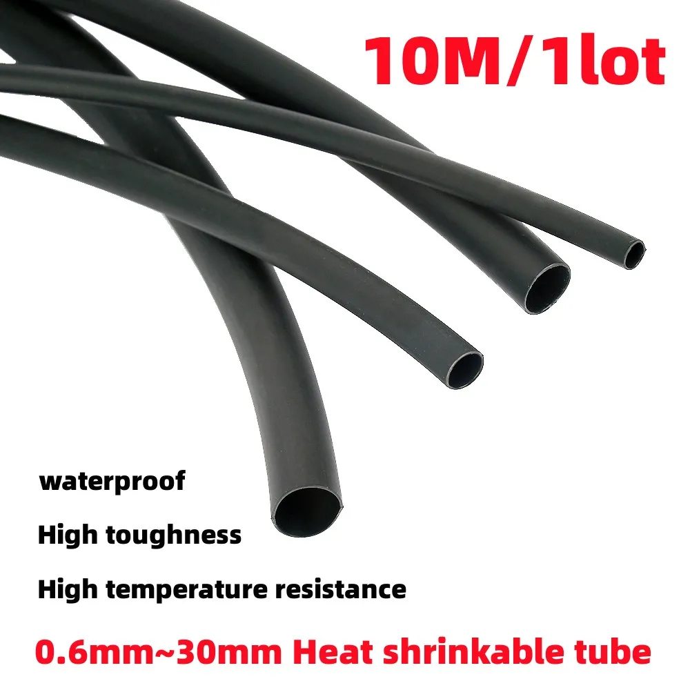 10 METER/LOT BLACK 0.6mm 0.8mm 1mm 1.5mm 2mm 2.5mm 3mm 3.5mm 4mm 5mm 6mm 7mm 8mm 9mm 10mm 11mm 12mm 13mm Heat Shrink Tubing Tube