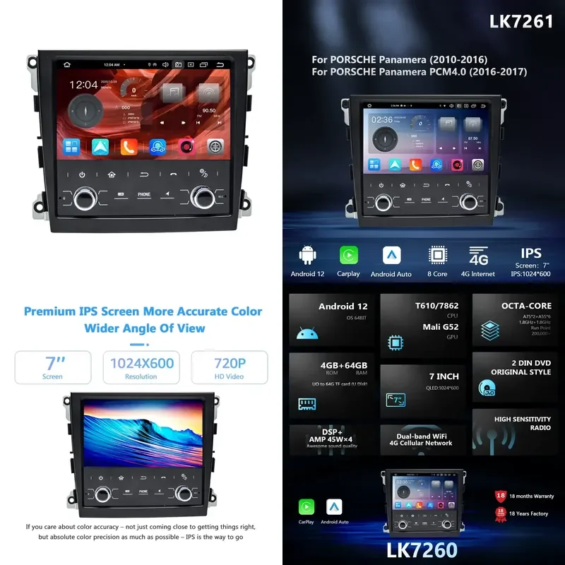 For Porsche Panamera Android Navigation All-in-One 7-inch Octa Core Car Multimedia Player GPS Radio Stereo Head Unit