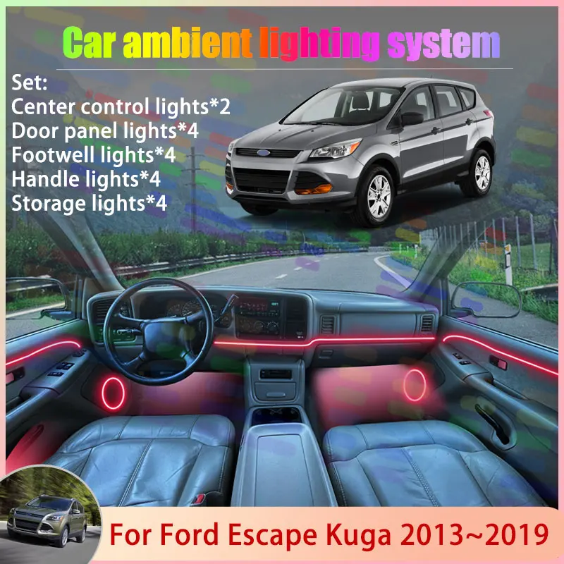 

For Ford Escape Kuga MK3 2013~2019 2014 2015 2016 2/18 in 1 Car Atmosphere Light Lamp RGB Shade Ensemble Streamer Atmosphere Set