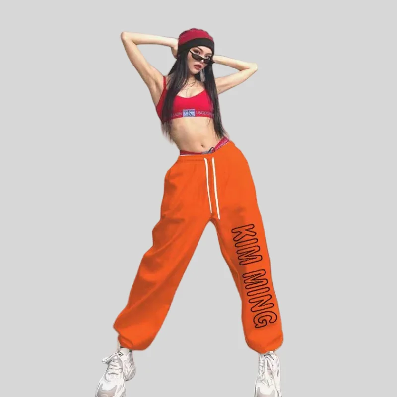 กางเกงวอร์มลำลองทรงหลวมสำหรับผู้หญิง สไตล์แจ๊ส สตรีทแดนซ์ กีฬา เอวสูง แฟชั่นฮิปฮอป กางเกงขายาวสไตล์เกาหลี Y2k สตรีทแวร์