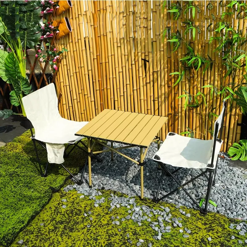 XMSJ Portable Outdoor Folding Roll Table Camping Table Wood Grain Folding Table