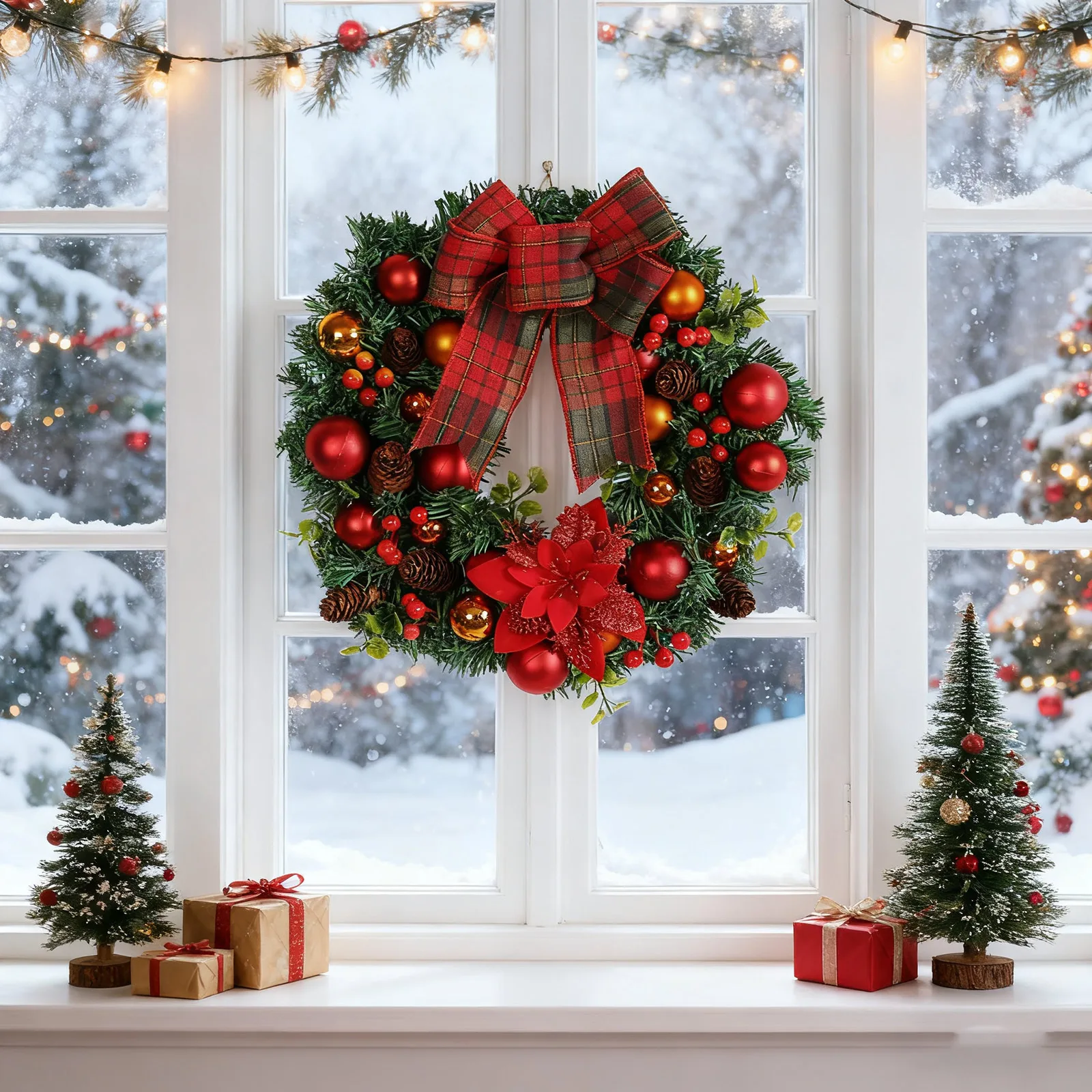 القوس الأحمر إكليل عيد الميلاد كرات عيد الميلاد إكليل عيد الميلاد إكليل عيد الميلاد الديكور الحلي الباب الحلي زخارف الجدران #2