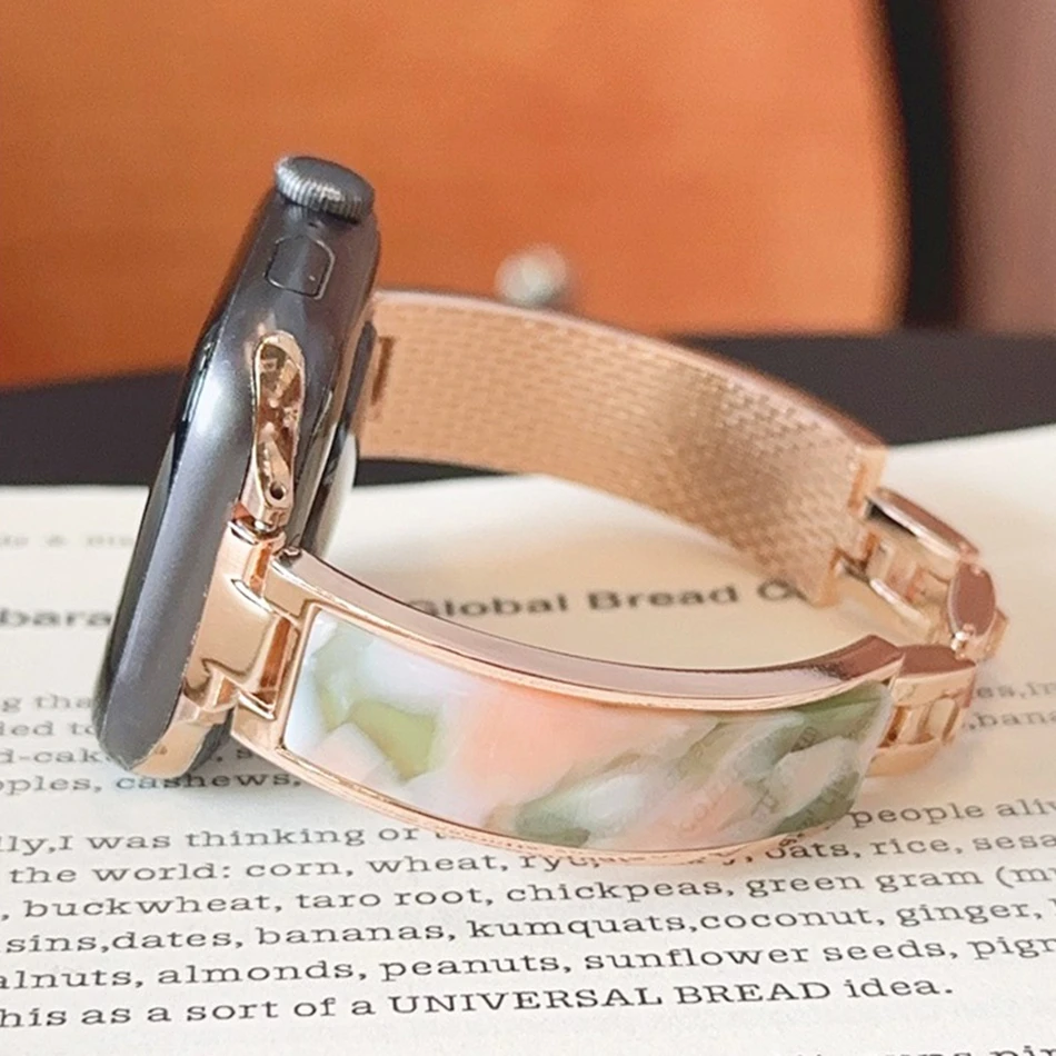 

Металлический браслет из янтарной смолы для Apple Watch Series 11/10/9/8/7/6/5/Ultra iWatch, ремешок 49/46/45/44/42/41/40/38 мм, модный