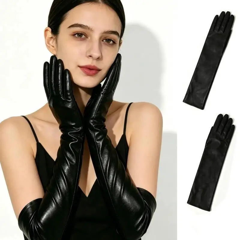 Sexy Lackleder Damen Lange Handschuhe, Punk Rock HipHop Jazz Disco Pole Dance Metallische Fäustlinge, Halloween Cosplay – Detail 2