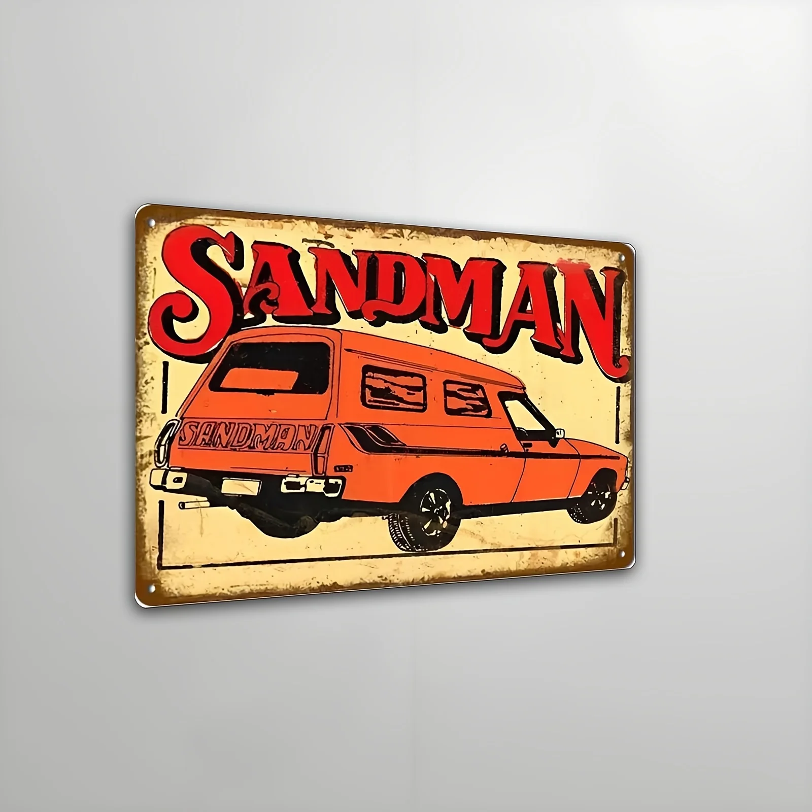 SANDMAN AUTO Vintage Rustic Metal Sign - Vertical Rectangular Iron Wall Art with Distressed Texture & Classic Car Design for Man