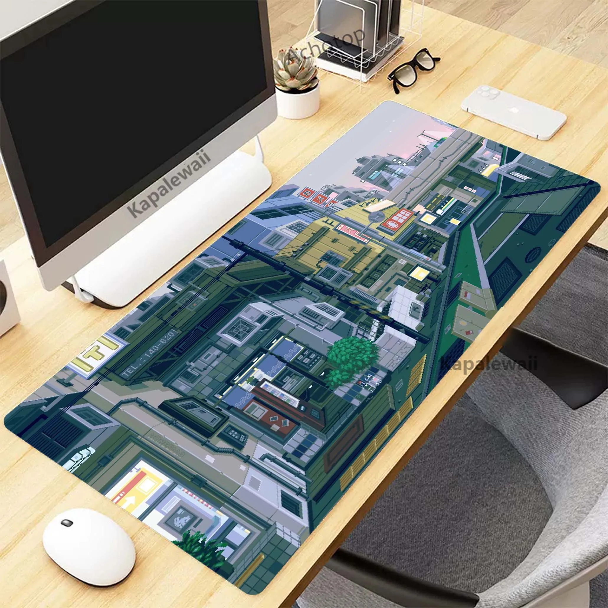 

Pixel Art Green Plants Kawaii Large Gaming Mousepad Gamer Speed Keyboard Pads Laptop Carpet Large Mouse Pad For Gamer Rug