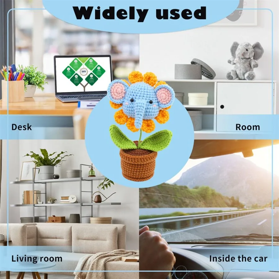 DIY Elephant Ornament Crochet Kit with Instruction Book Knitting Material Set for Handmade Craft. Unfinished Product Yarn and H