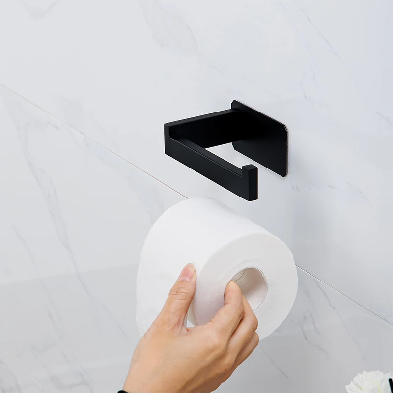 YCRAYS Black No Drilling Bath Hardware Sets Toilet Paper Holder Towel Rack Bar Rail Robe Hook For Bathroom Products Accessories