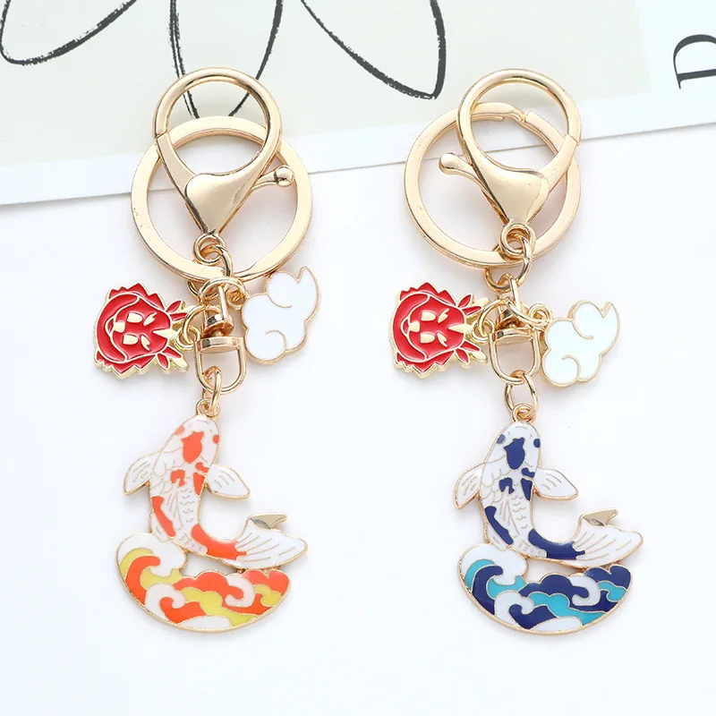 Ethnischer Stil Drache und Phönix Koi Schlüsselanhänger für Frauen Mode Tropfen Glasur Glücksschlüssel Chian Tasche Autoschlüssel Anhänger Schmuck Geschenk – Detail 3