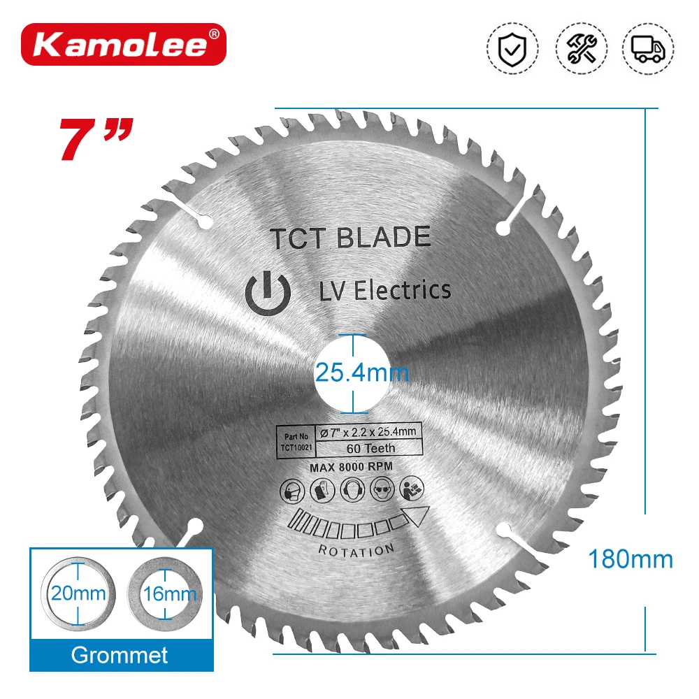 

Kamolee 7 inch 180mm electric circular saw blade 25.4mm Cutting steel, aluminum, iron, metal, wood, plastic, etc