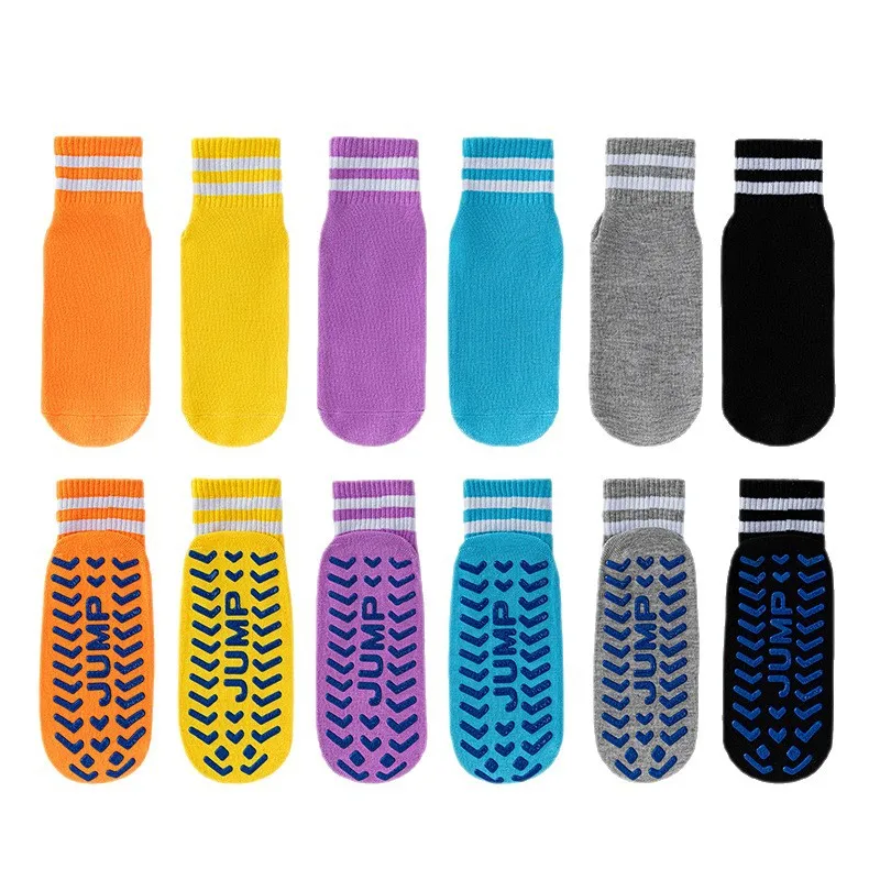 

Kids Anti Slip Mid Calf Socks Double Stripe For Playground Trampoline Yoga Fitness