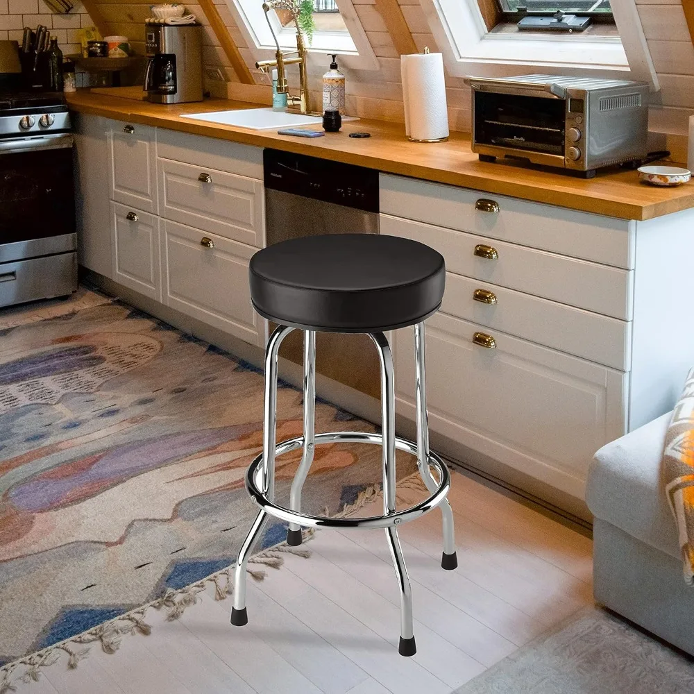 Torin Swivel Bar Stool: Padded Garage/Shop Seat with Chrome Plated Legs, Black, 28.74" Tall, 18.5" Diameter