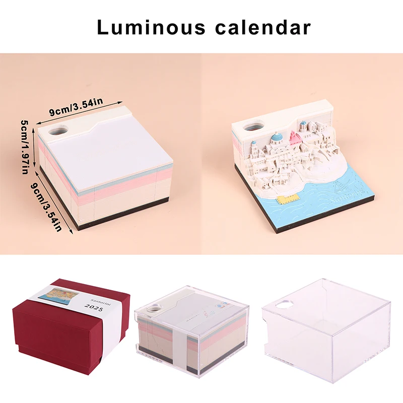 Castl-Calendario de escritorio con luces LED 2025, Bloc de notas creativo, arte 3D, papel