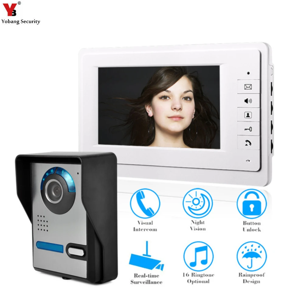 

Yobang Security Video Door Intercom Entry System Kit Video Doorbell Phone Rainproof IR Camera for Home Villa Building Apartment