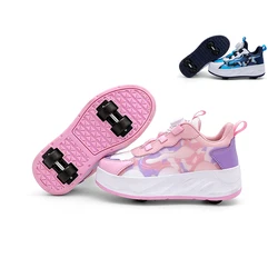 Ragazzi ragazze quattro ruote Sneakers sportive Fashion Street Walking Roller Skate Shoes For Children Kids scarpe in pelle con fibbia girevole