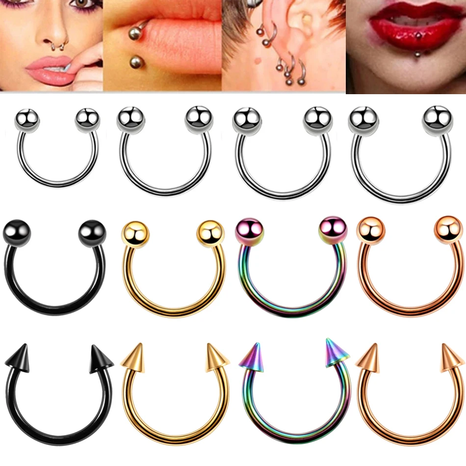 Pendientes de aro de titanio para la nariz, Piercings para el tabique, barra para el cartílago de la oreja, Tragus Helix, labio, BCR, joyería Circular de barra, 16G, 10 unidades por lote