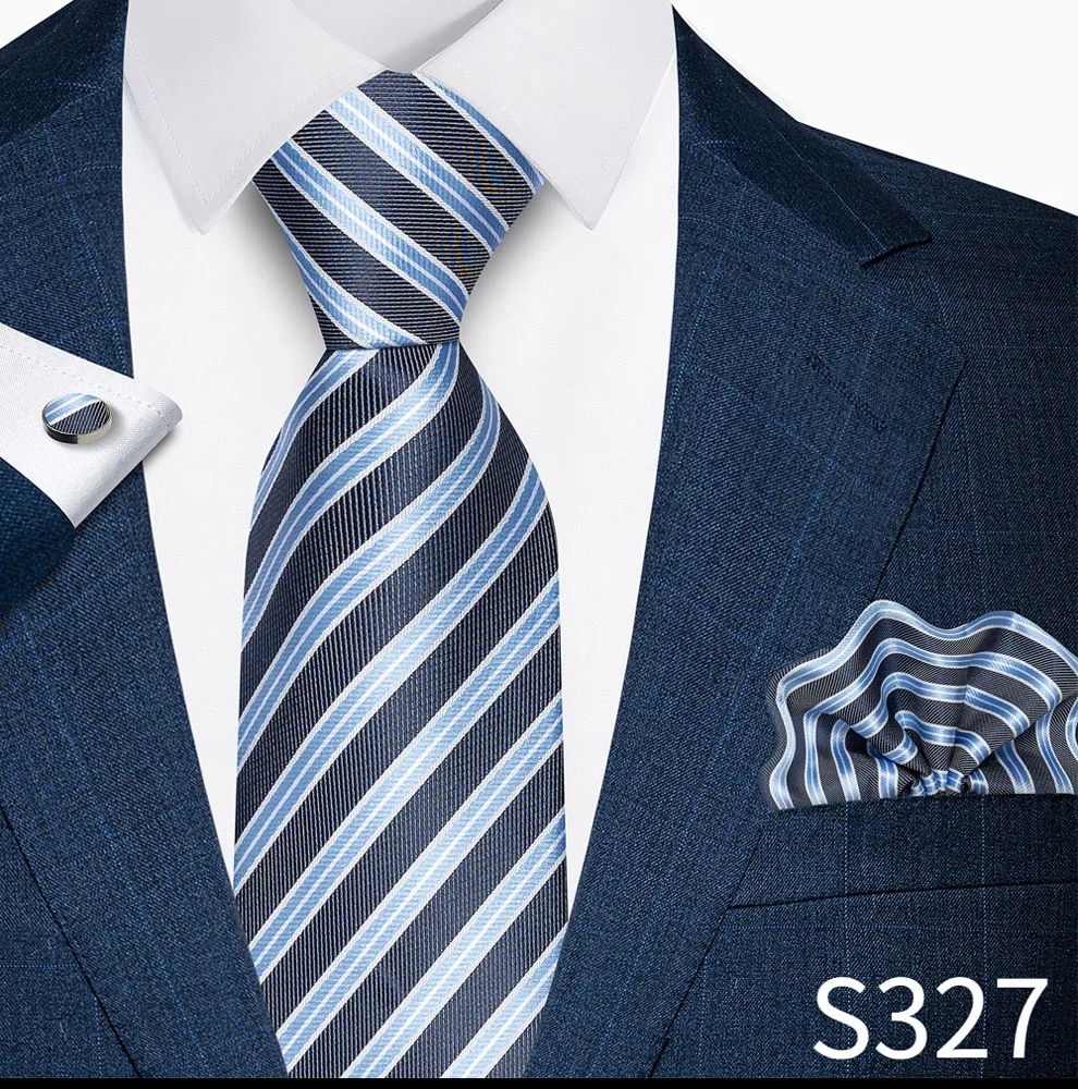 Hochwertiges 8-cm-Krawatten-Einstecktuch-Set für Herren, schwarz, blau gestreift, Hochzeitsgeschenk, Krawatte, Anzug-Accessoires, passend für den Arbeitsplatz – Detail 19