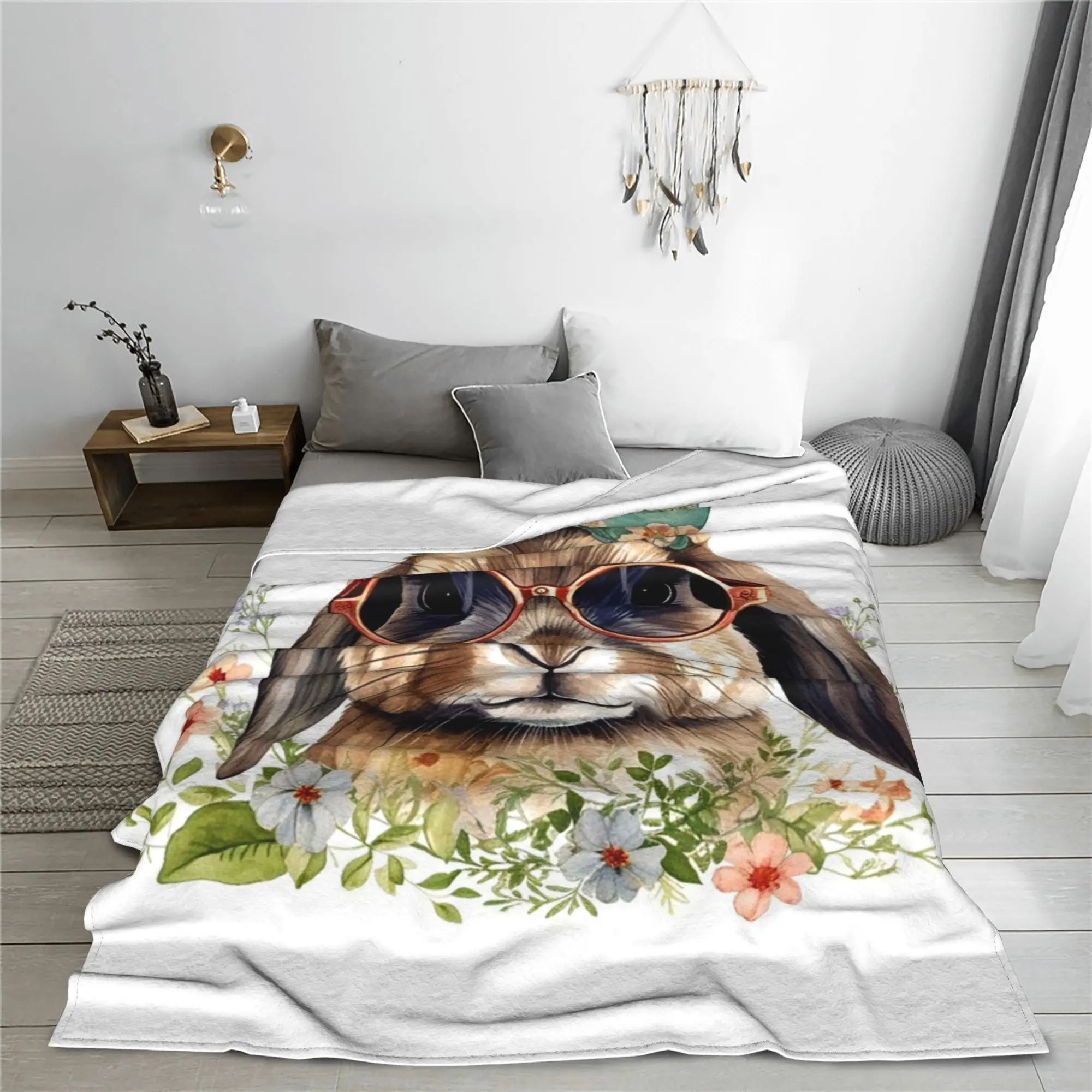 

Пасхальный кролик с солнцезащитными очками, забавное дизайнерское одеяло, портативное флисовое одеяло для дивана, одеяло для дома, спальни, покрывало, одеяло