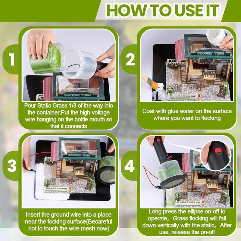 مجموعة أدوات توزيع العشب الثابتة الصغيرة مع مقبض مضاد للانزلاق و4 × 60 جرام من ألوان العشب، نموذج ذاتي الصنع للمناظر الطبيعية للقطار - A69M