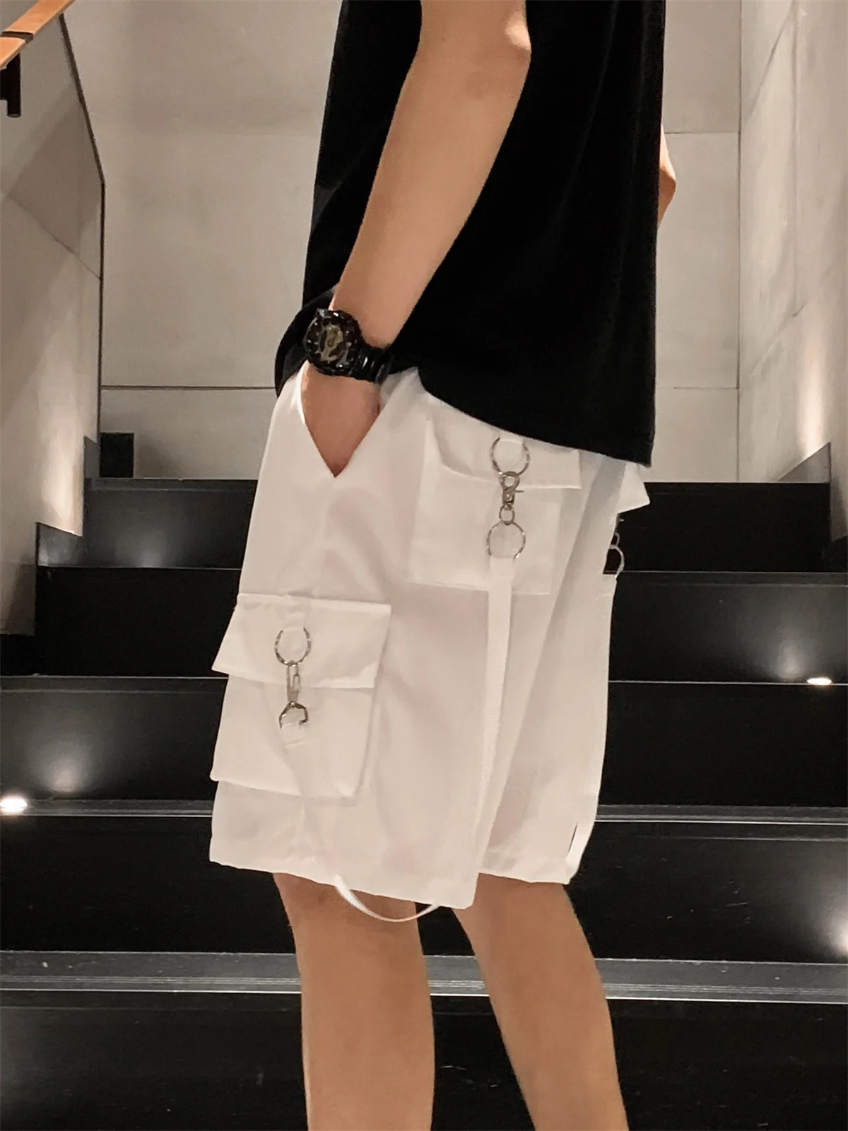 

Casual Loose Men's Workwear orts Summer Street Sle Versatile Functional American Leisure Five-Quarter Pants with Saes