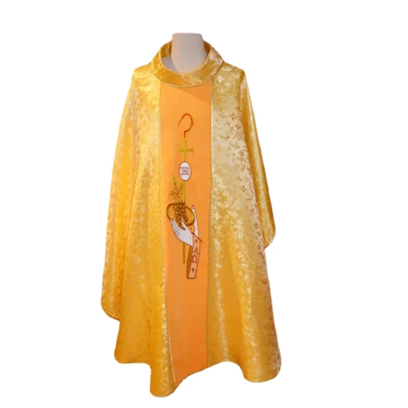 New Priest Vestments Christian Costume Priest Costumes Polyester Yellow Adult Catholic Religious Archbishop Clothes Clergy Robe