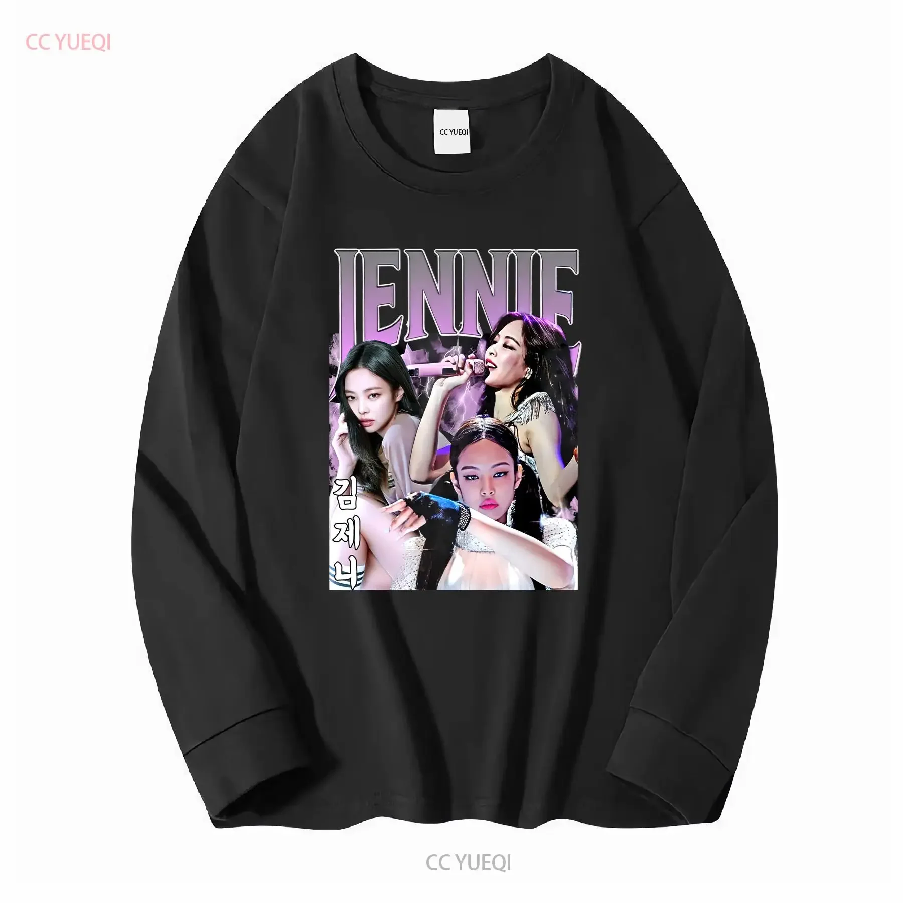 تي شيرت جيني محدود كيم كبير الحجم SweaT BPC19 بأكمام طويلة أو قصيرة عتيقة مغسولة ملابس خروج مريحة