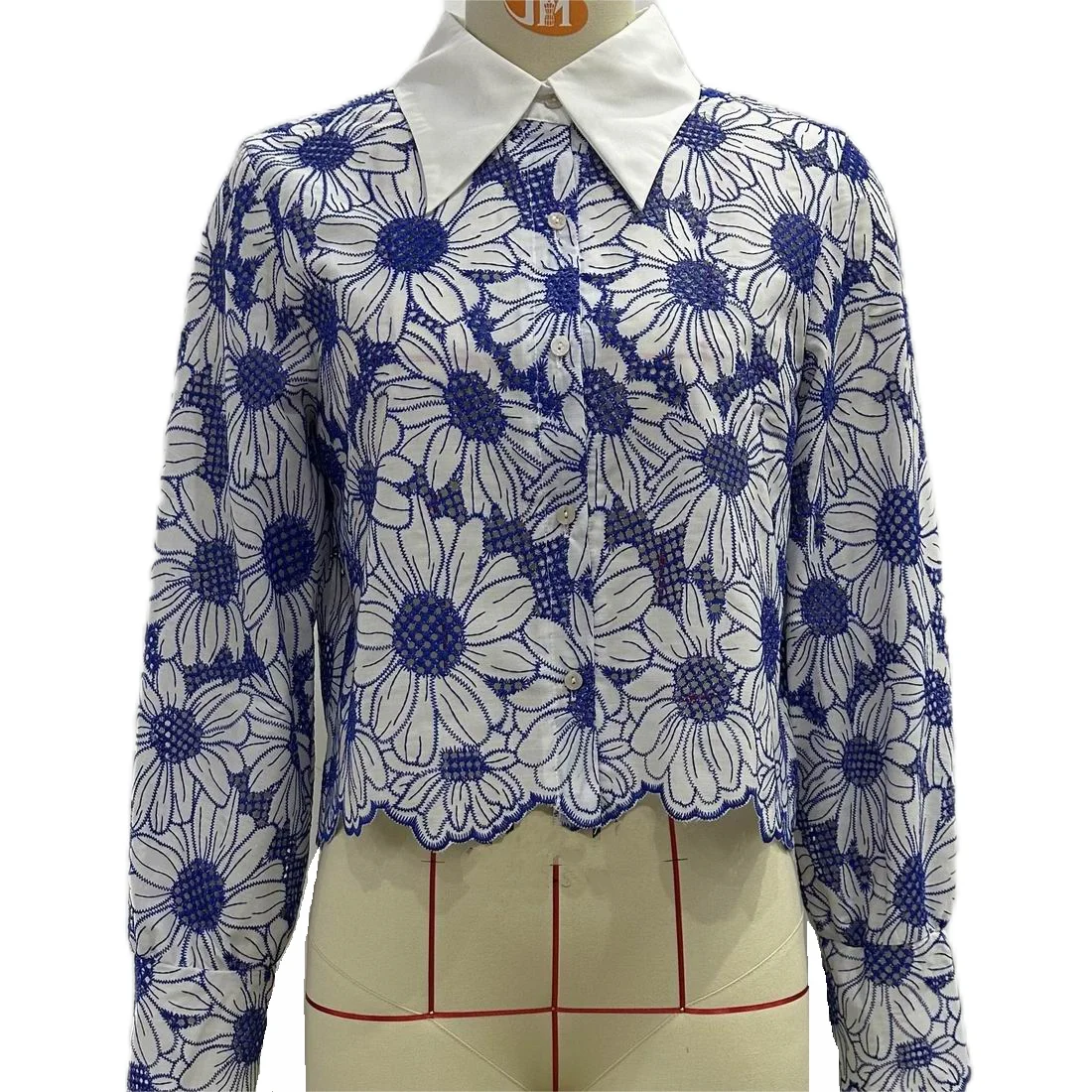 GDSTUFF Embroidered Shirt Floral Blouse Long Sleeve Autumn 2024 Women New Clothing Top Wear