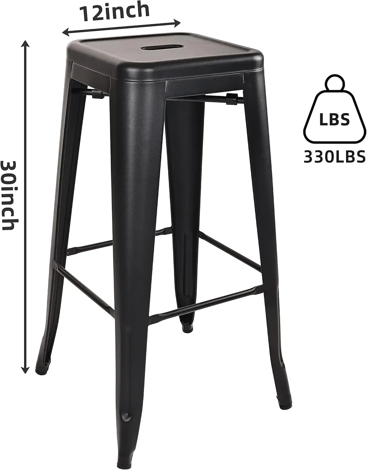 30 Inches Metal Bar Stools High Backless Stools Indoor Outdoor Stackable Kitchen Stools, Black, Set of 4 image 3